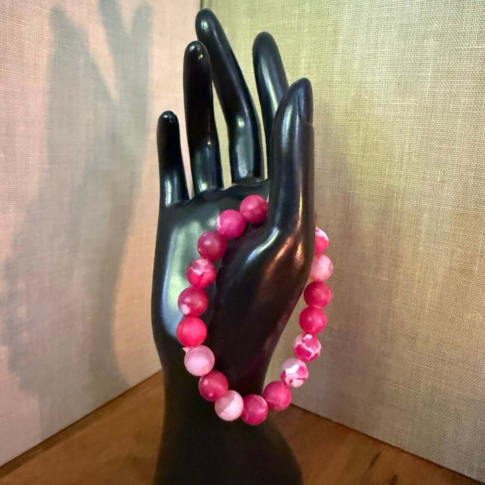 Pink Stone Bead Stretch Bracelet 10.5mm Natural Stone